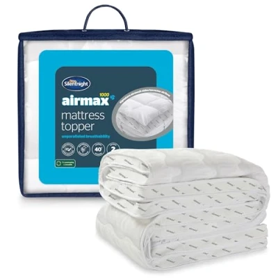 Image of Silentnight Airflow 1000 Mattress Topper Extra Thick Deep Fitted Enhancer with 10cm Cushioning, Mesh Sides to Increase and Elasticated Straps Super King 200x180cm