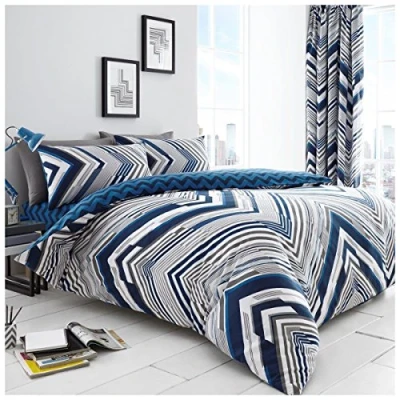 Image of GC GAVENO CAVAILIA Zig Zag Duvet Cover Single, Soft &amp; Cosy Reversible Chevron Bedding Set, Warm Quilt Covers, Blue