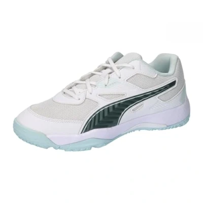 Image of Puma Solarflash JR II Unisex Handball shoes for kids, Size: 11K, White/nitro blue/shadow gray Textile/synthetics