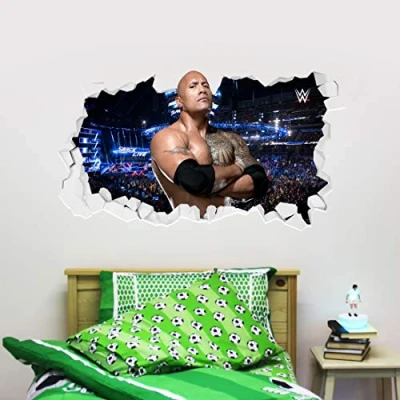 Image of Beautiful Game WWE Wall Decal The Rock Smashed Vinyl Sticker Kids Mural Art Wrestling (120cm)