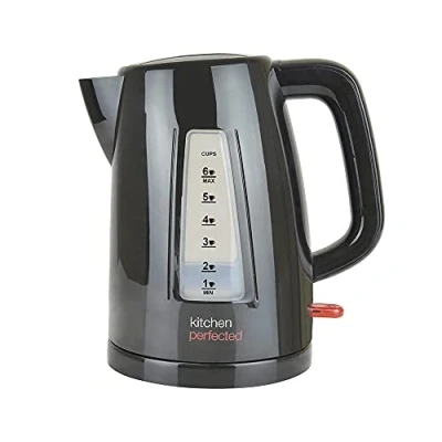 Image of KitchenPerfected Quiet Rapid Boil Eco Friendly Cordless Kettle 3000w, 1 cup boil, 1.5 Litre (6 cups), Removable Filter Black E1526BK