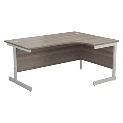Image of Office Hippo Heavy Duty Desk, Right Corner Strong &amp; Reliable Workstation, Table With Integrated Cable Ports, PC Desk For or Home Grey Oak Top / White Frame