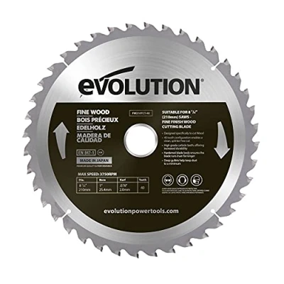 Image of Evolution Power Tools FW210TCT 40 Fine Finish Wood Cutting TCT Saw Blade, Teeth, Clean, Splinter Free Cut, 210mm, Silver, Black