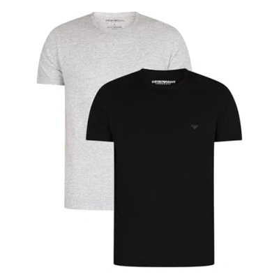 Image of Emporio Armani Men&#039;s 2 Pack T Shirt Crew Neck Pure Cotton Pajama top, Black/Grey Melange, L (Pack of 2)
