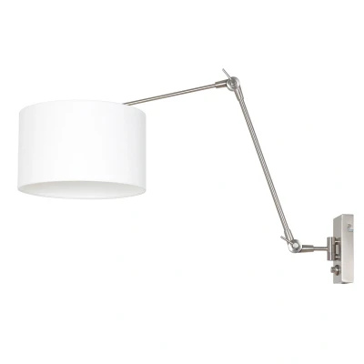 Image of Prestige Chic Wall Lamp with Shade Steel Brushed, Linen White