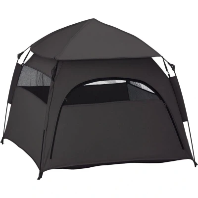 Image of PawHut Foldable Dog Tent, Portable Pet Cat Tent with Waterproof Oxford Cloth, Carry Bag, Playpen Exercise for Extra Large Dog, Cat, Indoor Outdoor Use, Charcoal Grey