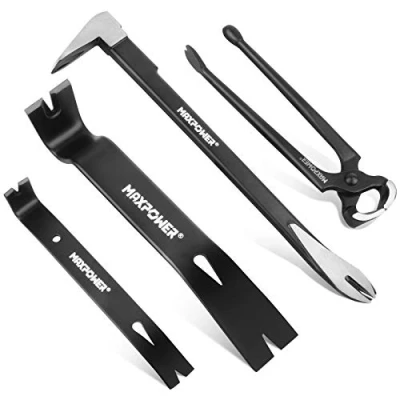 Image of MAXPOWER Pry Bar/Nail Puller Set 4 Piece, 300mm Crowbar Claw Nail Puller, 260mm Wonder Bar Wrecking Bar, 190mm Mini Utility and 250mm Carpenters Pincer