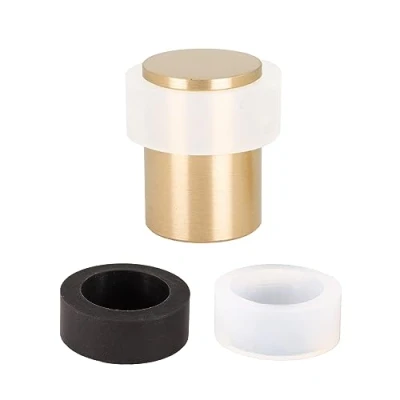 Image of Door Stop 24 x 35 mm Black and White Rubber Stainless Steel or Brass Threaded Base Includes Screw + Fastening Plug Mod. I 29124x35 EVI Hardware (Matt Brass, 24mm 35mm)