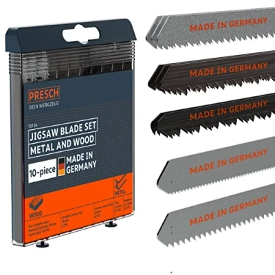 Image of Presch Jigsaw Blade Set Metal &amp; Wood 10 pcs. Professional of Blades for All Applications Durable T Shaft Saw jigsaws Precise Range