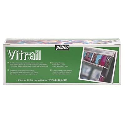 Image of PEBEO 90000 45 ml Vitrail Stained Glass Effect Paint Set Cardboard, Box of 10, Assorted Colours , White