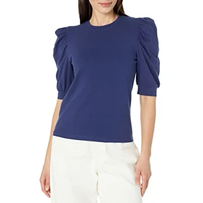 Image of The Drop Women&#039;s Mariko Puff sleeve Crewneck Stretch Jersey T Shirt, Navy, S