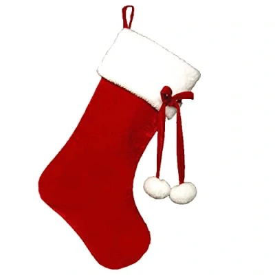 Image of CONCEPT4U® Deluxe Xmas Velvet Stocking with Pom Christmas Gift Present Santa Sack Toy Tree Decoration