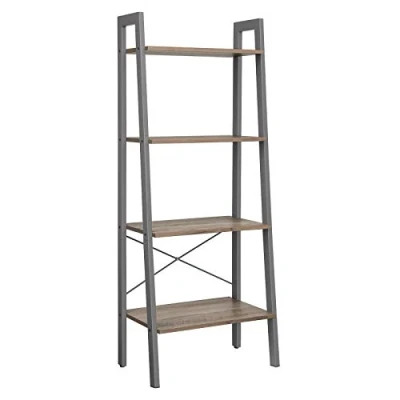 Image of VASAGLE Ladder Shelf, 4 Tier Bookshelf, Free Standing Storage Shelves, Stable Metal Frame, in the Living Room Bedroom Kitchen or Balcony, Easy to Assemble, Industrial, Greige and Grey LLS44MG