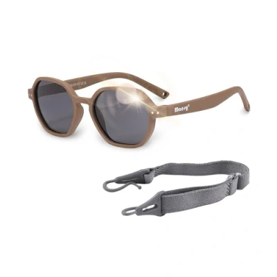 Image of Maesy Baby Sunglasses Yana 1 3 Years Flexible Bendable Adjustable Elastic Band Polarised UV400 Protection Boys and Girls Hexagon (Brown)