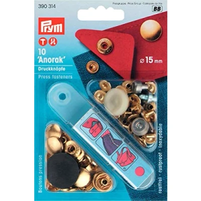 Image of Prym 15 mm Anorak Non Sew Fasteners, Pack of 10, Gold