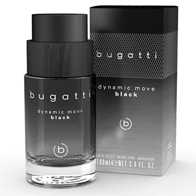 Image of bugatti Men&#039;s Dynamic Move Black Perfume, 100 ml, Oriental Eau de Toilette, Sensual Strong Combination of Cashmere Wood, Musk &amp; Lychee, Fruity, Fresh Woody Warm