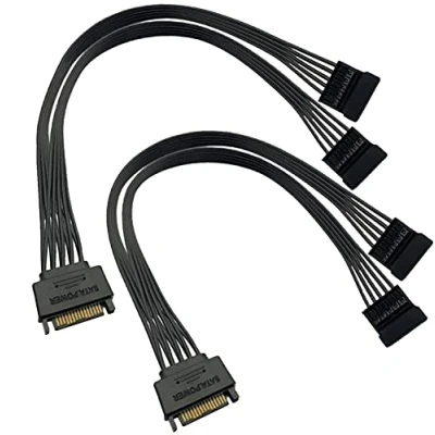 Image of SATA Power Splitter Cable SSD HDD Hard Drive 15 Pin Male to 2xSATA Female Y Extension 24 Inches (2 Pack) TeamProfitcom