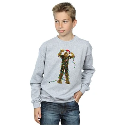 Image of Star Wars Boys Chewbacca Christmas Lights Sweatshirt 12 13 Years Sport Grey