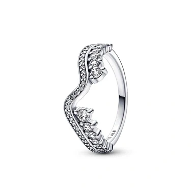 Image of Pandora Timeless Sparkling Asymmetric Wave sterling silver ring with clear cubic zirconia, 54