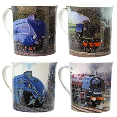 Image of Lesser &amp; Pavey Set of 4 Assorted Train Mugs, Fine China, Multicoloured, 12 x 8 9 cm