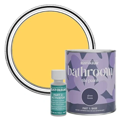 Image of Rust Oleum Yellow Water Resistant Bathroom Tile Paint in Gloss Finish Lemon Jelly 750ml