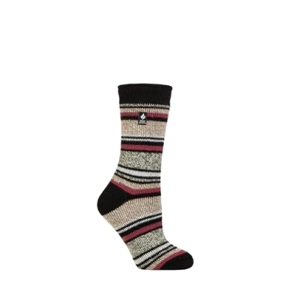 Image of Women&#039;s 1 Pair SOCKSHOP Heat Holders 2.3 TOG Patterned Thermal Socks Geneva Multi Stripe Black Oat 4 8