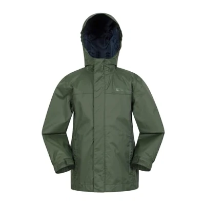 Image of Mountain Warehouse Torrent Kids Waterproof Rain Jacket Taped Seams Raincoat, Lightweight, Breathable, Girls &amp; Boys Rainwear For Autumn, Winter, Wet Weather Khaki Size 7 8 Years