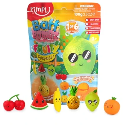 Image of Zimpli Kids Large Fruity Surprise Bath Bomb, Each Bomb Contains 1 of 6 Fruit Toys to Collect, Bombs Gift for Children with Inside, Collectable Gifts Girls &amp; Boys