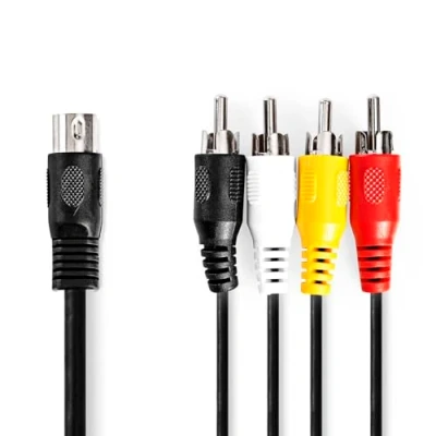 Image of 1m Stereo Audio Adapter Cable DIN 5 pin Male to 4x RCA Black