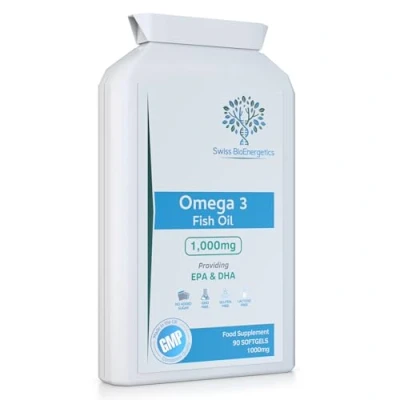 Image of Omega 3 Fish Oil Soft Gels Ultra Potent 1000mg, 90 Capsules Full Strength EPA &amp; DHA Easy to Swallow Omega3 Oils Ultimate Joint, Heart Brain Health Support Supplement Made in The UK