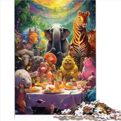 Image of Adult Puzzle Animal Party 1000 Piece Cardboard Puzzles Ages 12+ Toy Size (26x38cm)