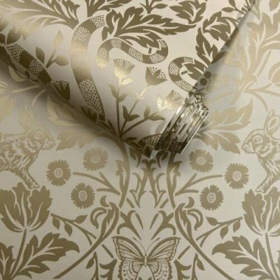 Image of SOPHIE LAURENCE Neutral Metallic Shimmer Mirror Floral Woodland Animals Damask Wallpapers for an Instant Texture to Wall Space