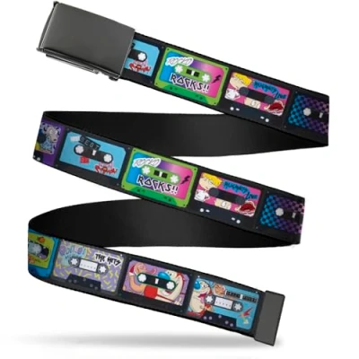 Image of Nickelodeon Men&#039;s Buckle Down Web Belt Nick 90&#039;s Rewind 1.25&quot;, Multicolor, Wide Fits up to 42&quot; Pant Size