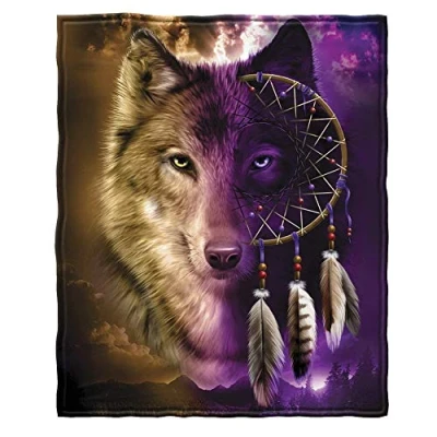 Image of YISUMEI Wolf Dreamcatcher Fleece Throw Blanket