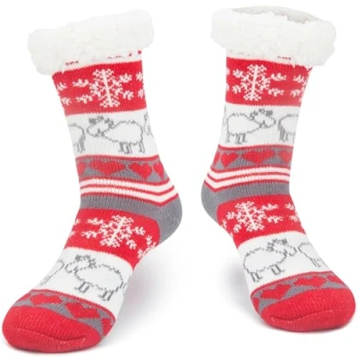 Image of Tolumo Slipper Socks for Women Men Heat Holding Fluffy Sock Knitted Fuzzy Bed Slippers One Size Non Slip B217 Snow Sheep