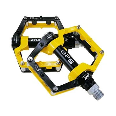Image of shanmashi Black Yellow 528 Mountain Bike MTB Pedals Aluminium Bicycle BMX Flat Pedal with Removable Non Slip Studs