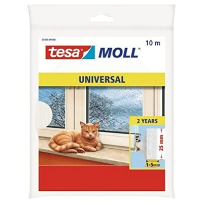 Image of tesa Caulking Door and Window Seals Standard I Profile Foam Adhesive Insulation Seal 10 m x 25 mm 4 White