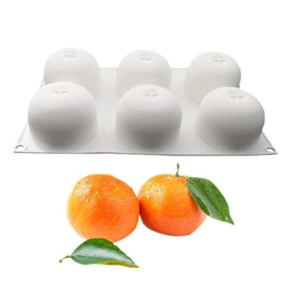 Image of 6 Holes Orange/Carambola Silicone Mousse Cake Mold,Baking Dessert Fondant Mould, Fruit Bakeware, Chocolates Pastry Pan,Round Baking Tray, Pan Decorating Tool (Orange)
