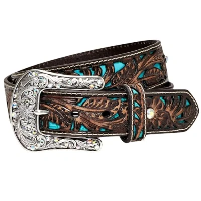 Image of ARIAT Women&#039;s Turquoise Inlay Floral Bling Belt, Brown, S