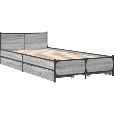 Image of vidaXL Bed Frame with Drawers without Mattress Grey Sonoma 75x190 cm Small Single