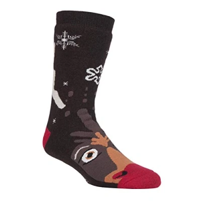 Image of HEAT HOLDERS Ladies Thick Warm Novelty Thermal Winter Christmas Non Slip Slipper Socks with Grips (4 8 uk, Rudolph)