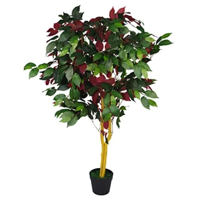 Image of Leaf Artificial Ficus Tree/Plant, Mixed Materials, Red Green Capensia, 120cm