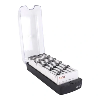 Image of Eagle Business Card Box, Push Button, Holds 650 Cards, Dustproof, Black