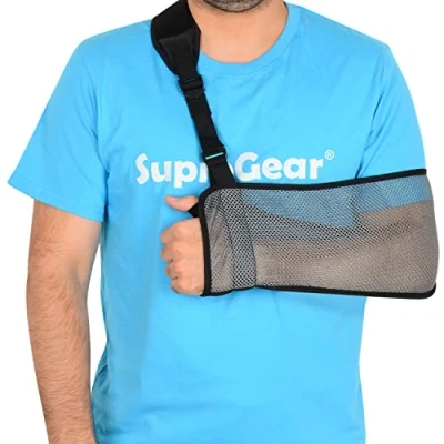 Image of supregear Mesh Arm Sling, Adjustable Lightweight Comfortable Shoulder Immobilizer Sling Breathable Right Left Stabilizer Support for Injured Elbow Wrist Hand (Dark Grey)