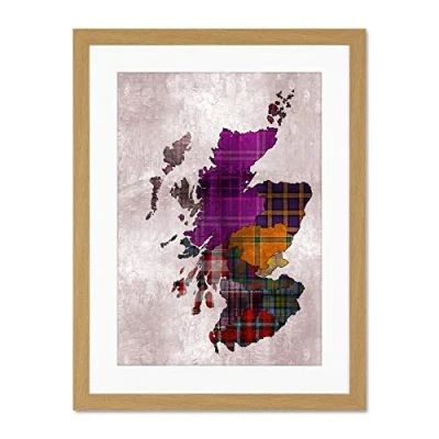 Image of Wee Blue Coo Scottish Tartan Map Scotland Picture Large Art Print Poster Wall Decor 18x24 inch Supplied Ready To Hang With Included Mount Brackets