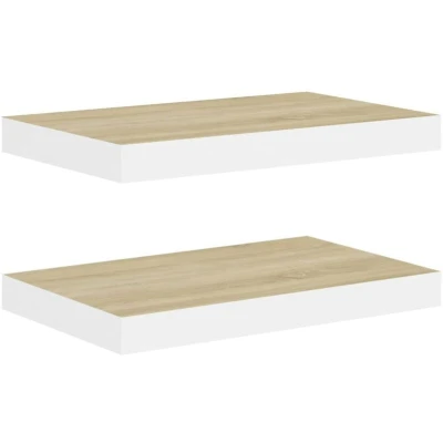 Image of vidaXL Floating Wall Shelves 2 pcs Oak and White 50x23x3.8 cm MDF