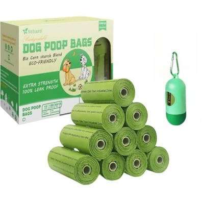Image of Dog Poop Bags with Leash Dispensers,150 Counts (10 Rolls), Biodegradable Made of Cornstarch, Eco friendly and Easy to Open,Thick Waste (Green)