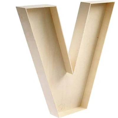 Image of FNB DIY Decorative Fillable Letter Box V, Wooden Letters &amp; Numbers Shapes
