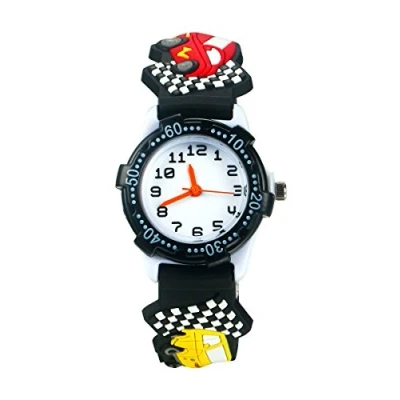 Image of Eleoption Waterproof 3D Cute Cartoon Digital Wristwatches Time Teacher Gift for Little Girls Boy Kids Children Environmental Friendly Silicone (Car, Black)