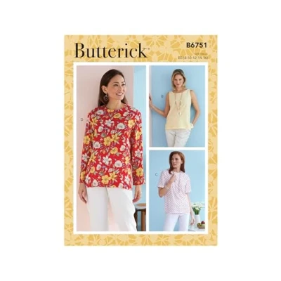 Image of Butterick B6751B5 Misses&#039; Petite Pullover Tops, B5 (8 10 12 14 16)
